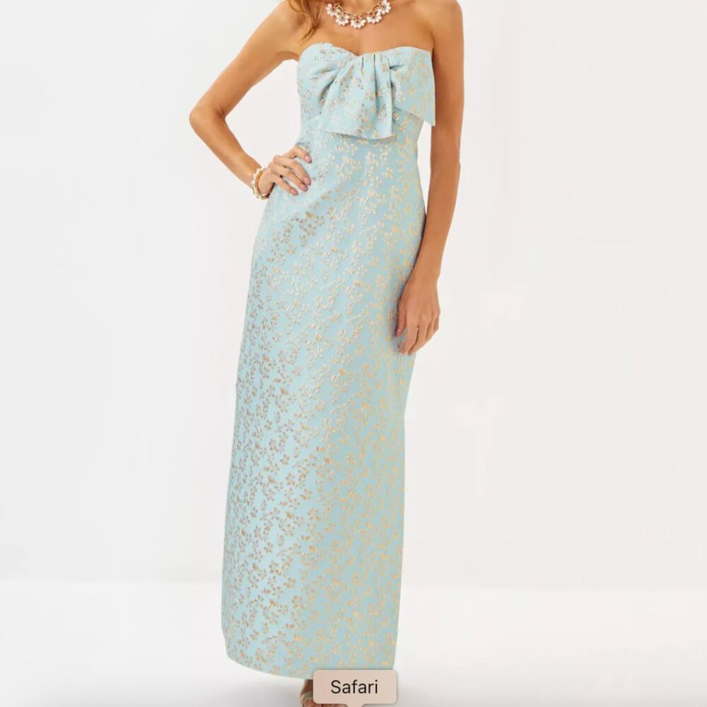 Lilly Pulitzer Carlynn Strapless Maxi Dress – Bluette Ditsy Daisy Metallic Broca